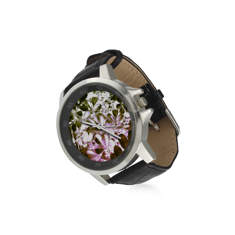 Foliage #4 - Jera Nour Unisex Stainless Steel Leather Strap Watch(Model 202)