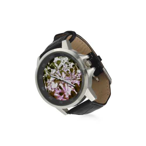 Foliage #4 - Jera Nour Unisex Stainless Steel Leather Strap Watch(Model 202)