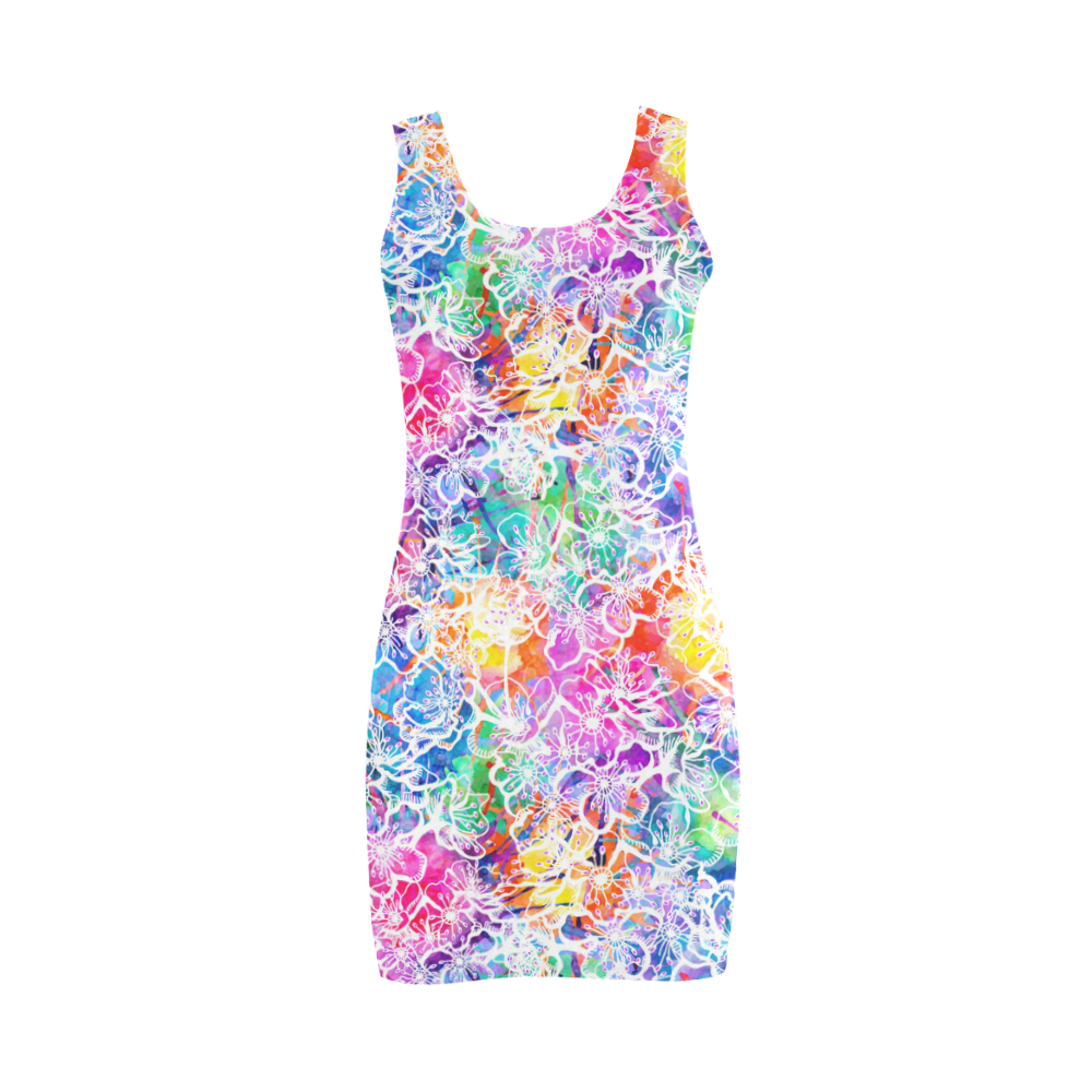 vibrant flower watercolor Medea Vest Dress (Model D06)