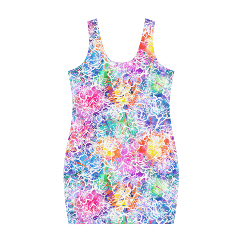 vibrant flower watercolor Medea Vest Dress (Model D06)