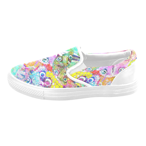 vibrant flower watercolor Women's Unusual Slip-on Canvas Shoes (Model 019)