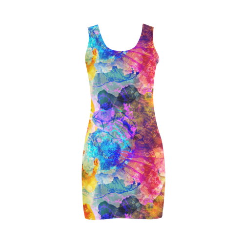 vibrant flower watercolor Medea Vest Dress (Model D06)