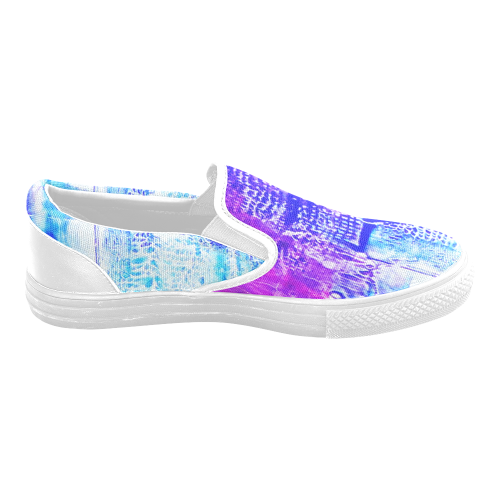 Abstract Blue and Magenta Women's Unusual Slip-on Canvas Shoes (Model 019)