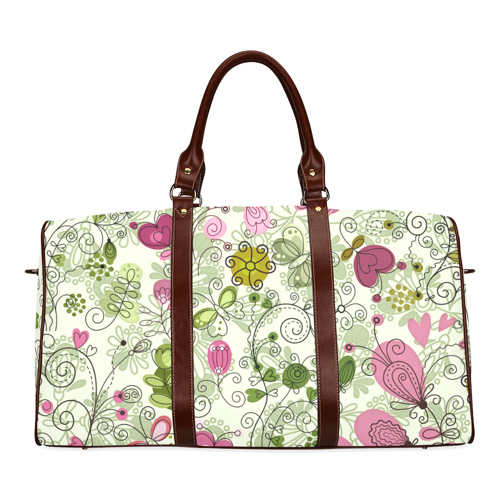 doodle flowers Waterproof Travel Bag/Large (Model 1639)