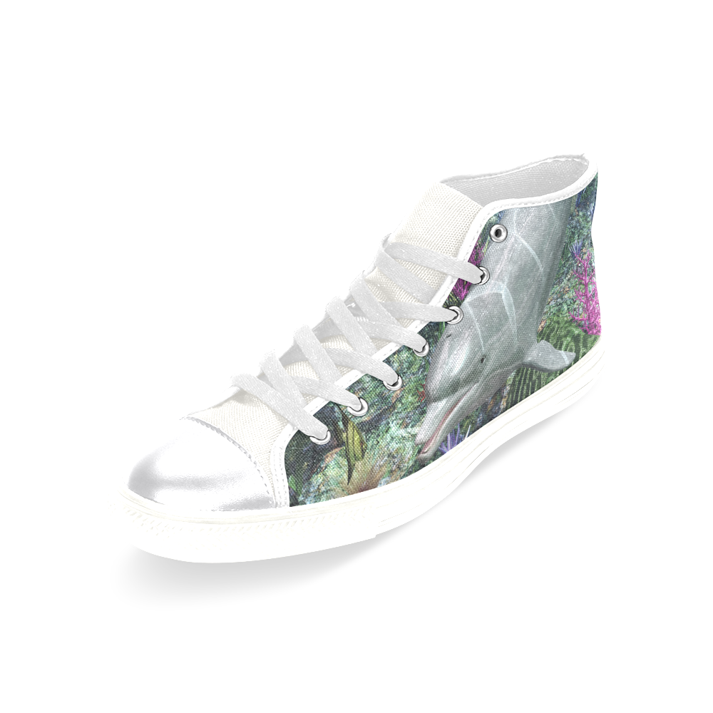 Two cute dolphins swim in the ocean Women's Classic High Top Canvas Shoes (Model 017)