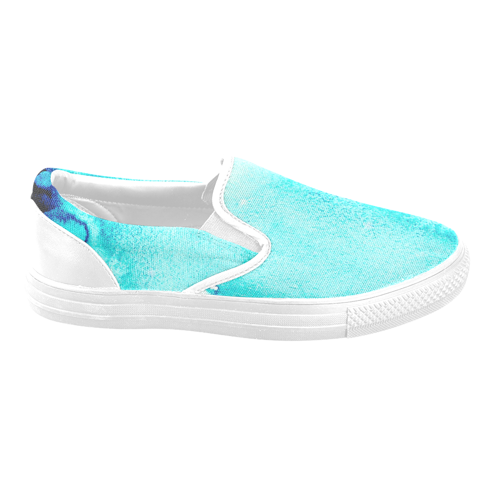 Tourqoise and Blue Women's Unusual Slip-on Canvas Shoes (Model 019)