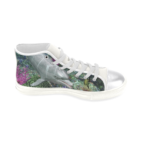 Two cute dolphins swim in the ocean Women's Classic High Top Canvas Shoes (Model 017)