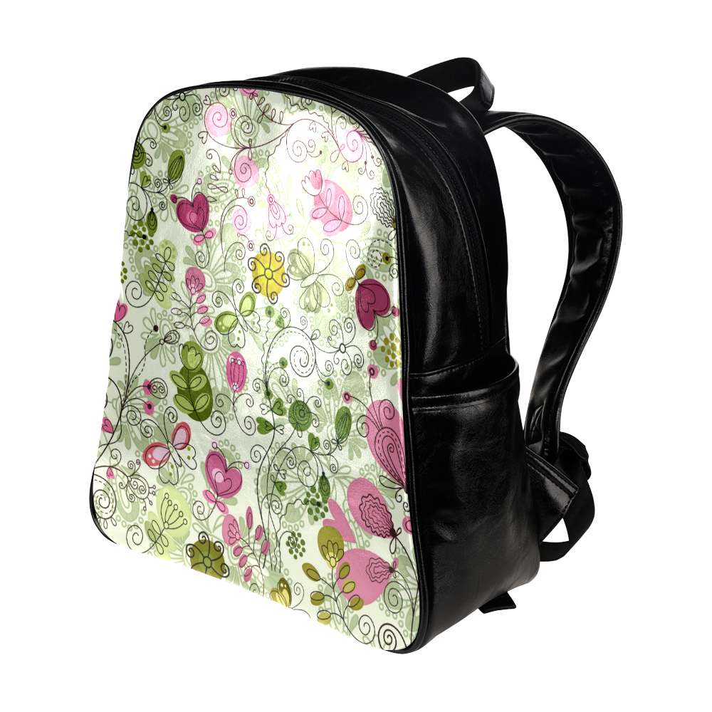 doodle flowers Multi-Pockets Backpack (Model 1636)