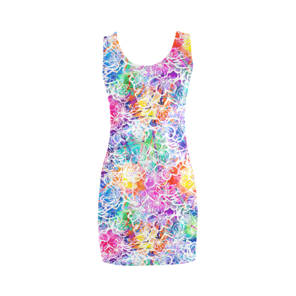 vibrant flower watercolor Medea Vest Dress (Model D06)