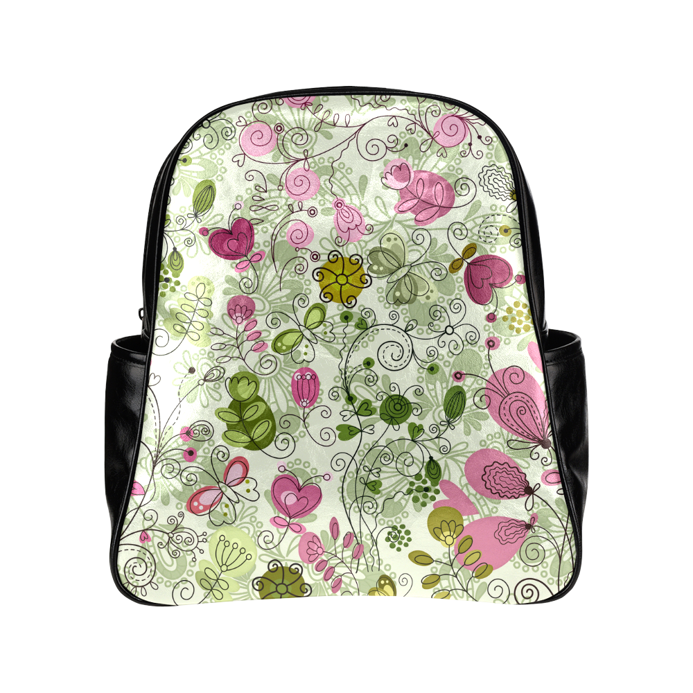 doodle flowers Multi-Pockets Backpack (Model 1636)