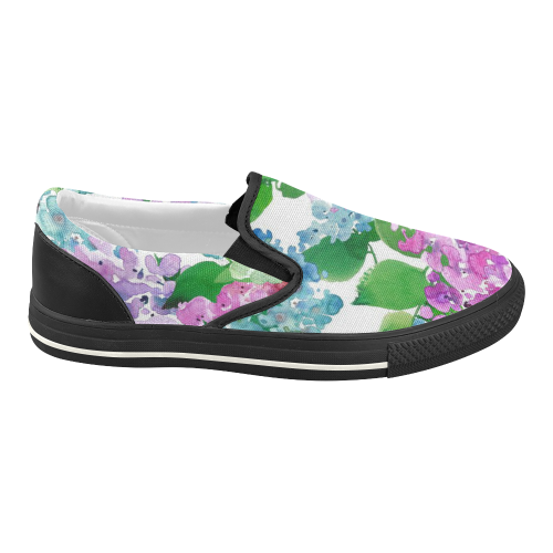 Watercolor Hydrangea Women's Slip-on Canvas Shoes (Model 019)