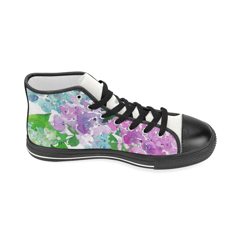 Watercolor Hydrangea Women's Classic High Top Canvas Shoes (Model 017)