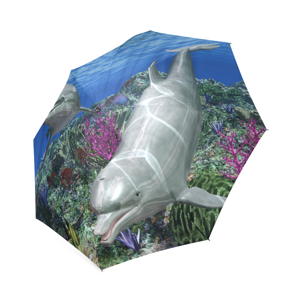 Two cute dolphins swim in the ocean Foldable Umbrella (Model U01)