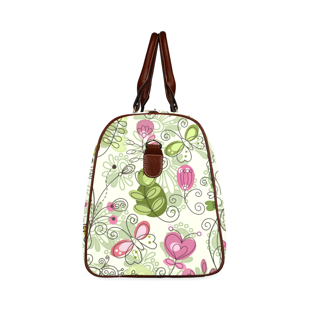 doodle flowers Waterproof Travel Bag/Large (Model 1639)