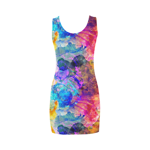 vibrant flower watercolor Medea Vest Dress (Model D06)