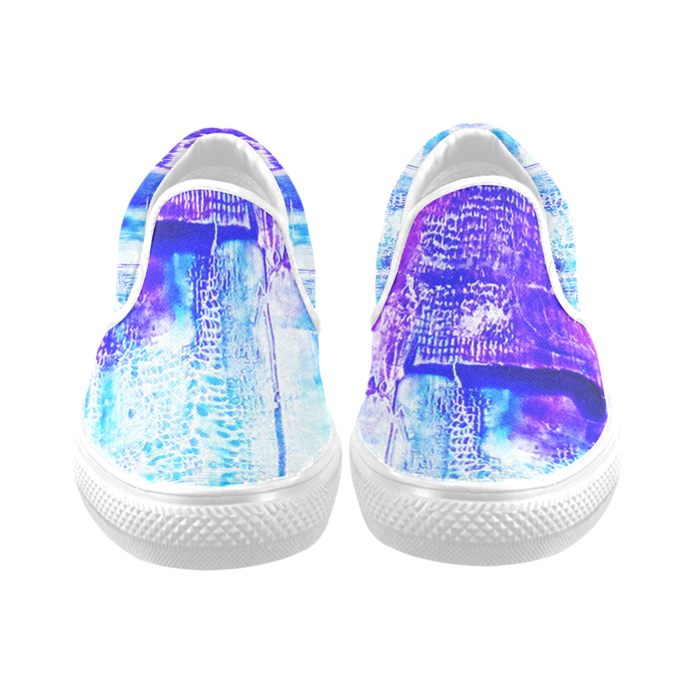 Abstract Blue and Magenta Women's Unusual Slip-on Canvas Shoes (Model 019)