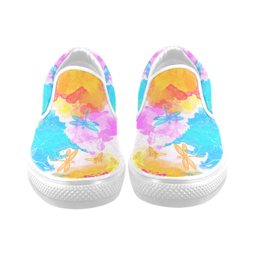 vibrant flower watercolor Women's Unusual Slip-on Canvas Shoes (Model 019)