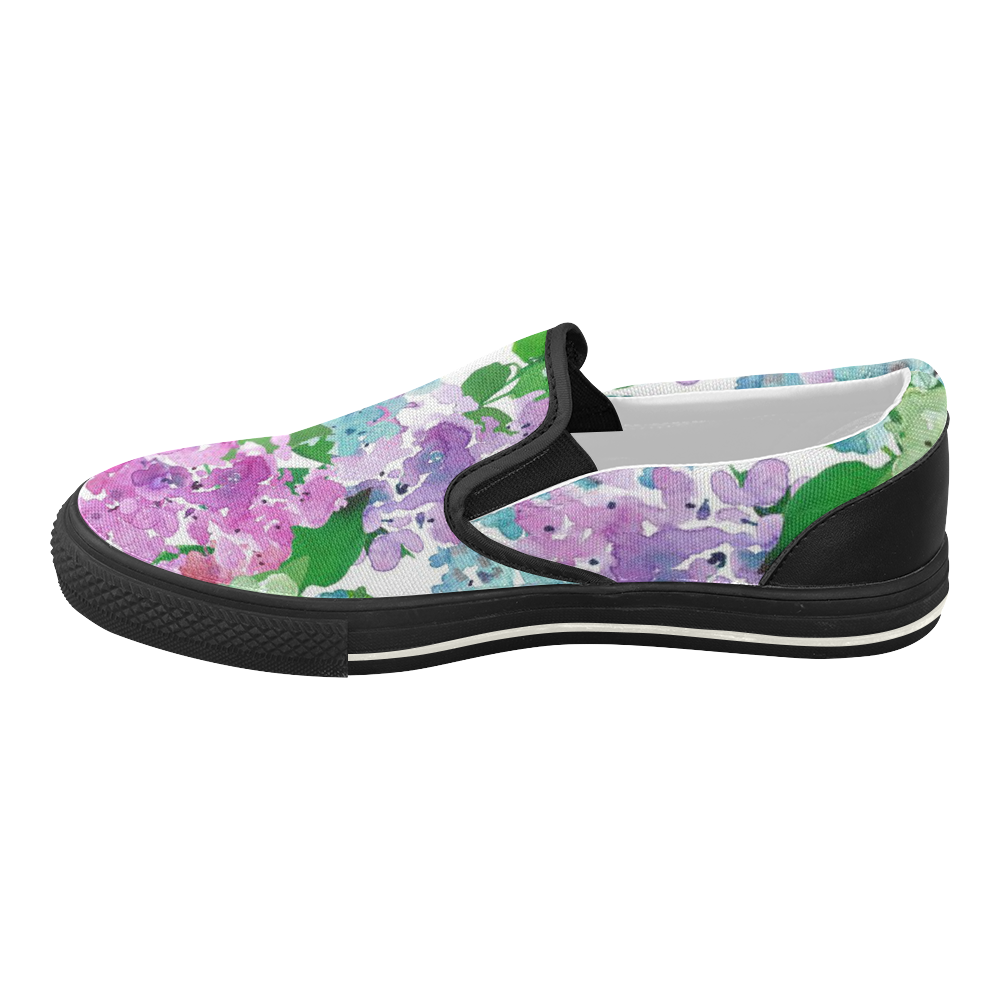 Watercolor Hydrangea Women's Slip-on Canvas Shoes (Model 019)
