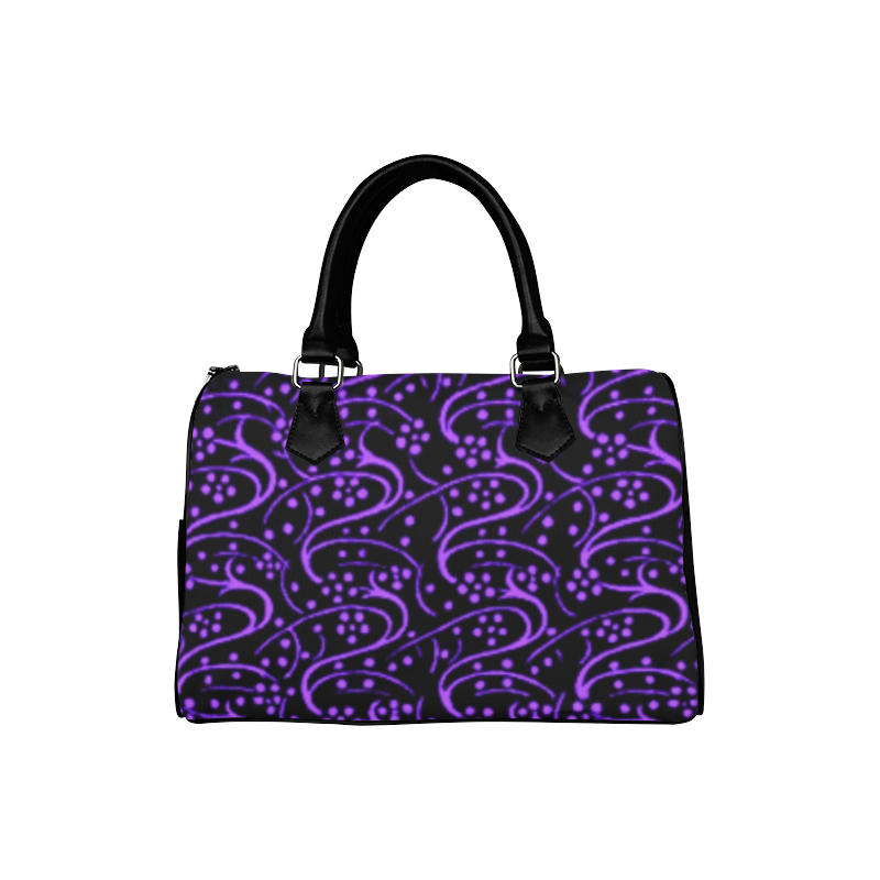 Vintage Swirl Floral Purple Black Boston Handbag (Model 1621)