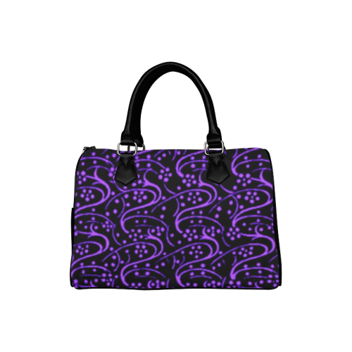 Vintage Swirl Floral Purple Black Boston Handbag (Model 1621)