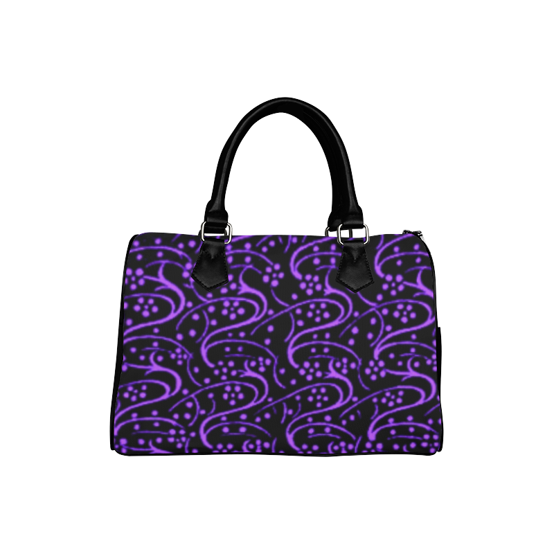Vintage Swirl Floral Purple Black Boston Handbag (Model 1621)