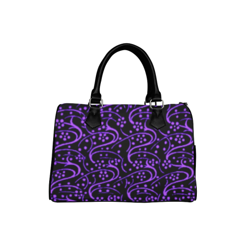 Vintage Swirl Floral Purple Black Boston Handbag (Model 1621)