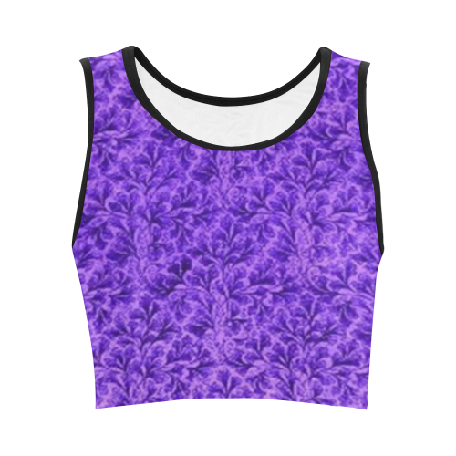Vintage Floral Lace Leaf Amethyst Purple Women's Crop Top (Model T42)