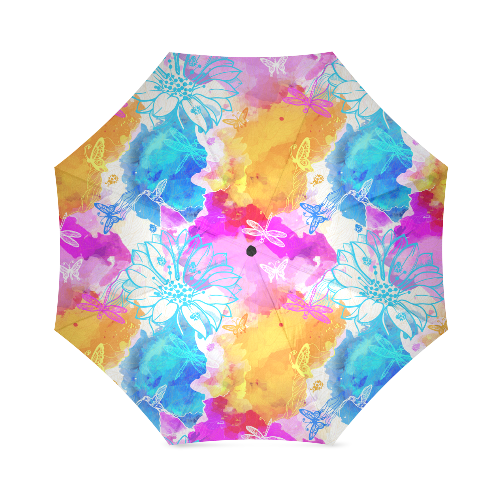 vibrant flower watercolor Foldable Umbrella (Model U01)