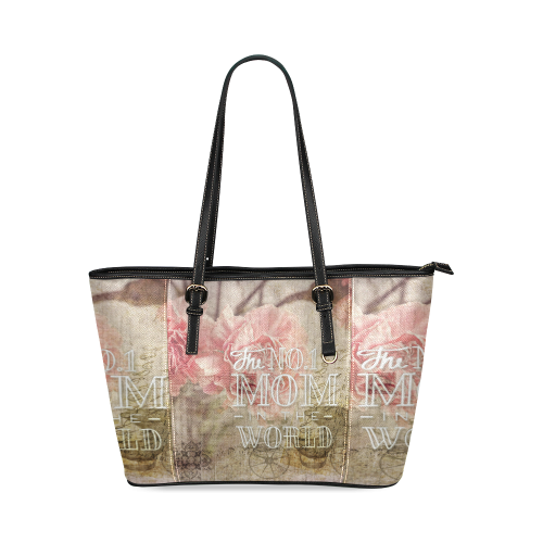 1 Vintage carnations for the best mom Leather Tote Bag/Small (Model 1640)