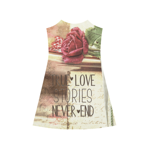 True love stories never end with vintage red rose Alcestis Slip Dress (Model D05)