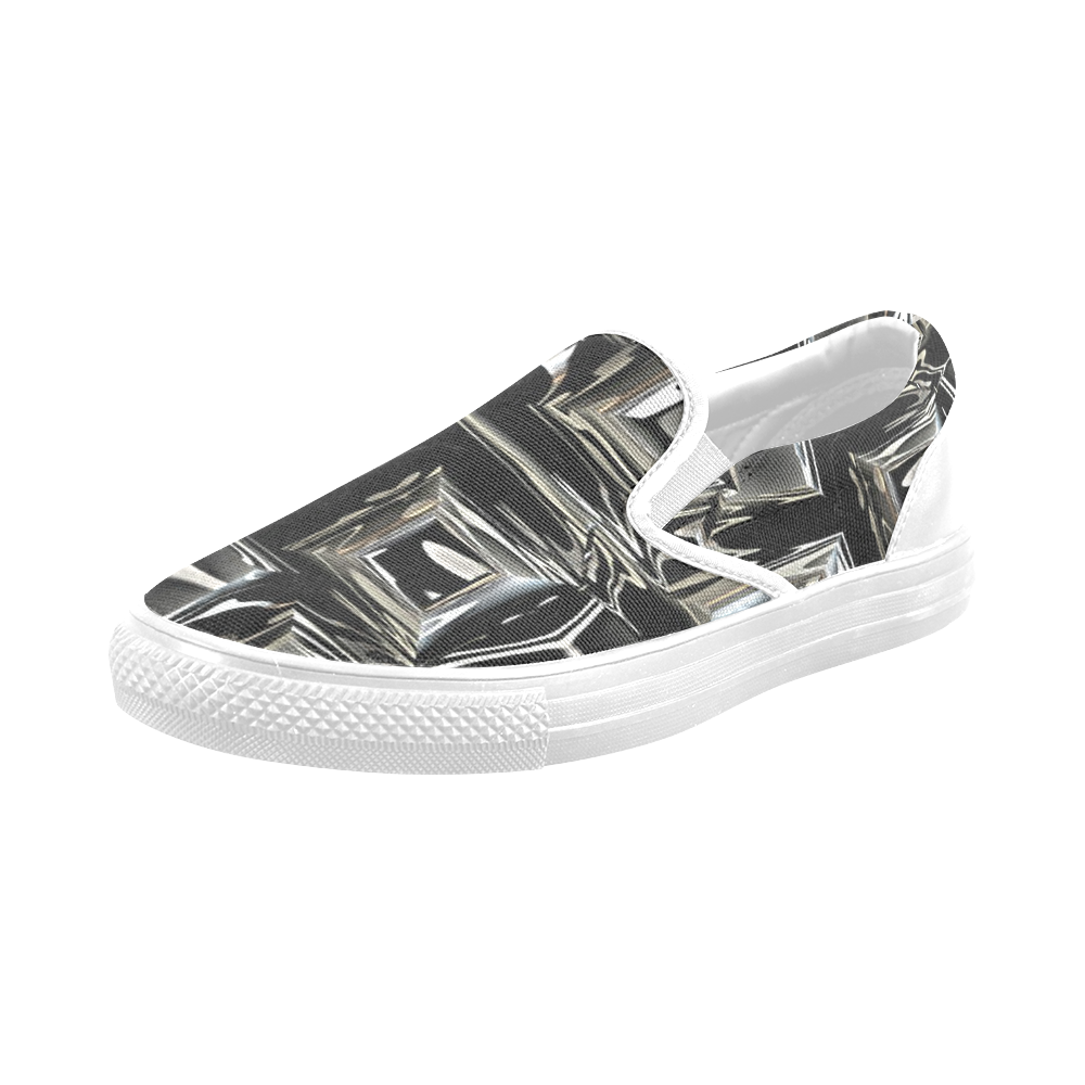 black and silver Metal art Men's Slip-on Canvas Shoes (Model 019)