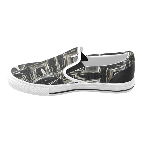 black and silver Metal art Men's Unusual Slip-on Canvas Shoes (Model 019)