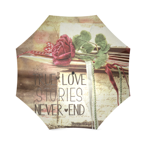 True love stories never end with vintage red rose Foldable Umbrella (Model U01)