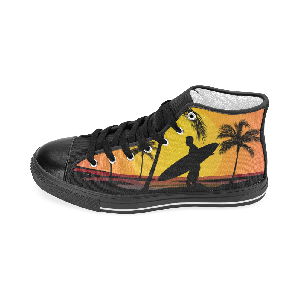 Tropical Surfer at Sunset Men’s Classic High Top Canvas Shoes (Model 017)