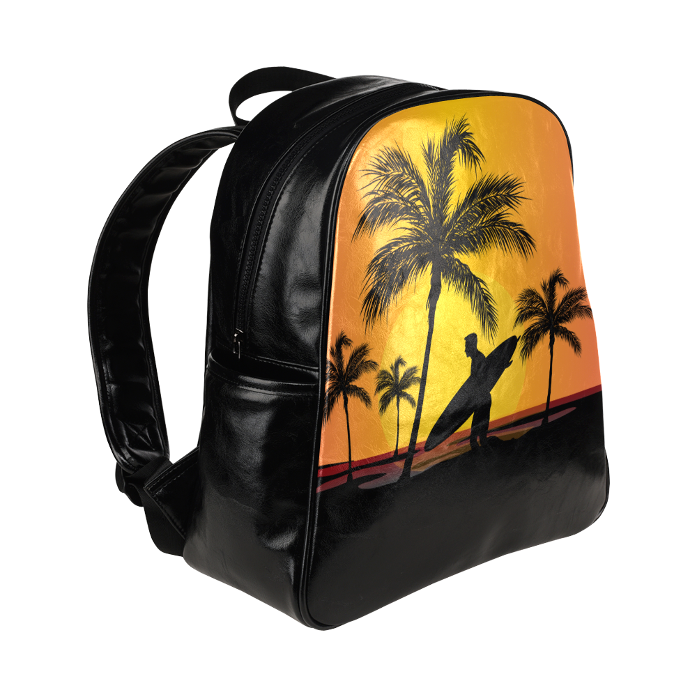 Tropical Surfer at Sunset Multi-Pockets Backpack (Model 1636)