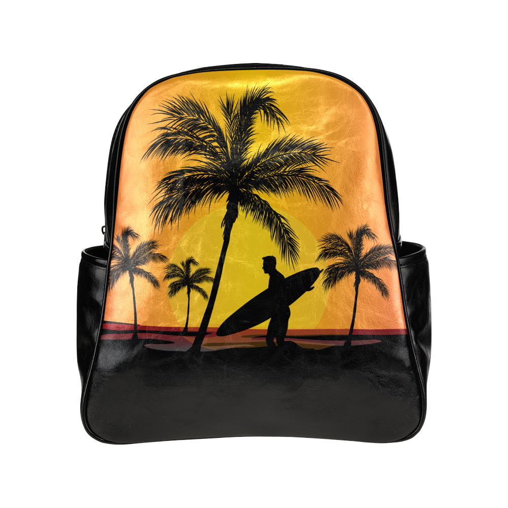 Tropical Surfer at Sunset Multi-Pockets Backpack (Model 1636)