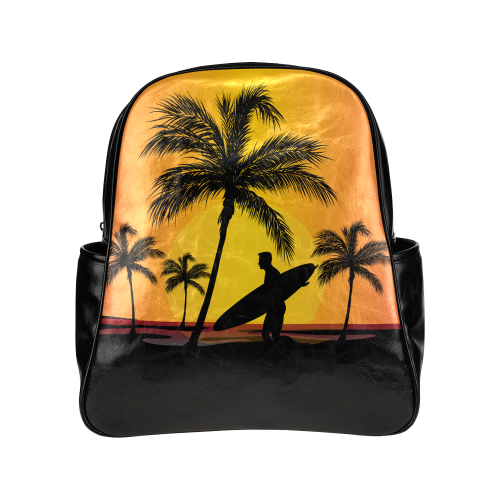 Tropical Surfer at Sunset Multi-Pockets Backpack (Model 1636)