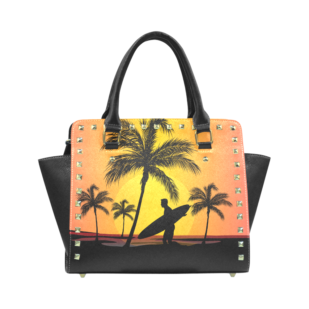 Tropical Surfer at Sunset Rivet Shoulder Handbag (Model 1645)