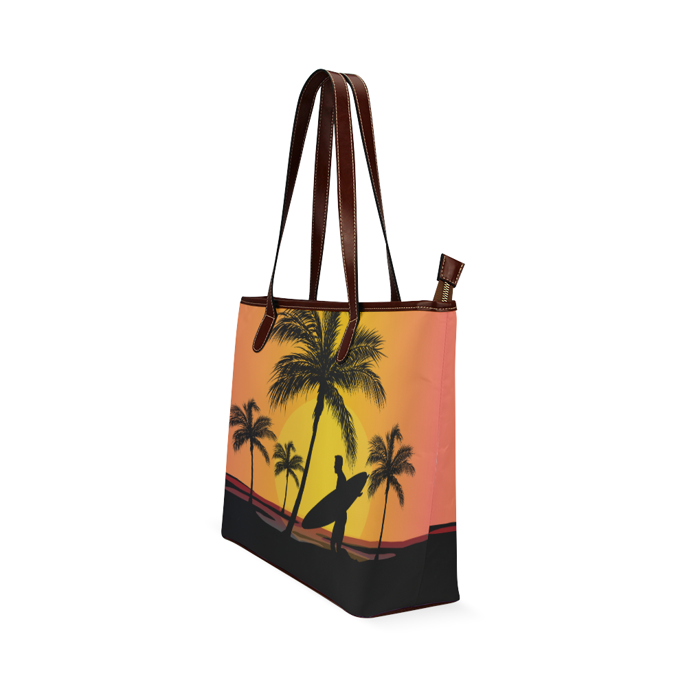Tropical Surfer at Sunset Shoulder Tote Bag (Model 1646)