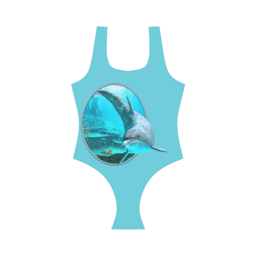 A proud dolphin swims in the ocean Vest One Piece Swimsuit (Model S04)