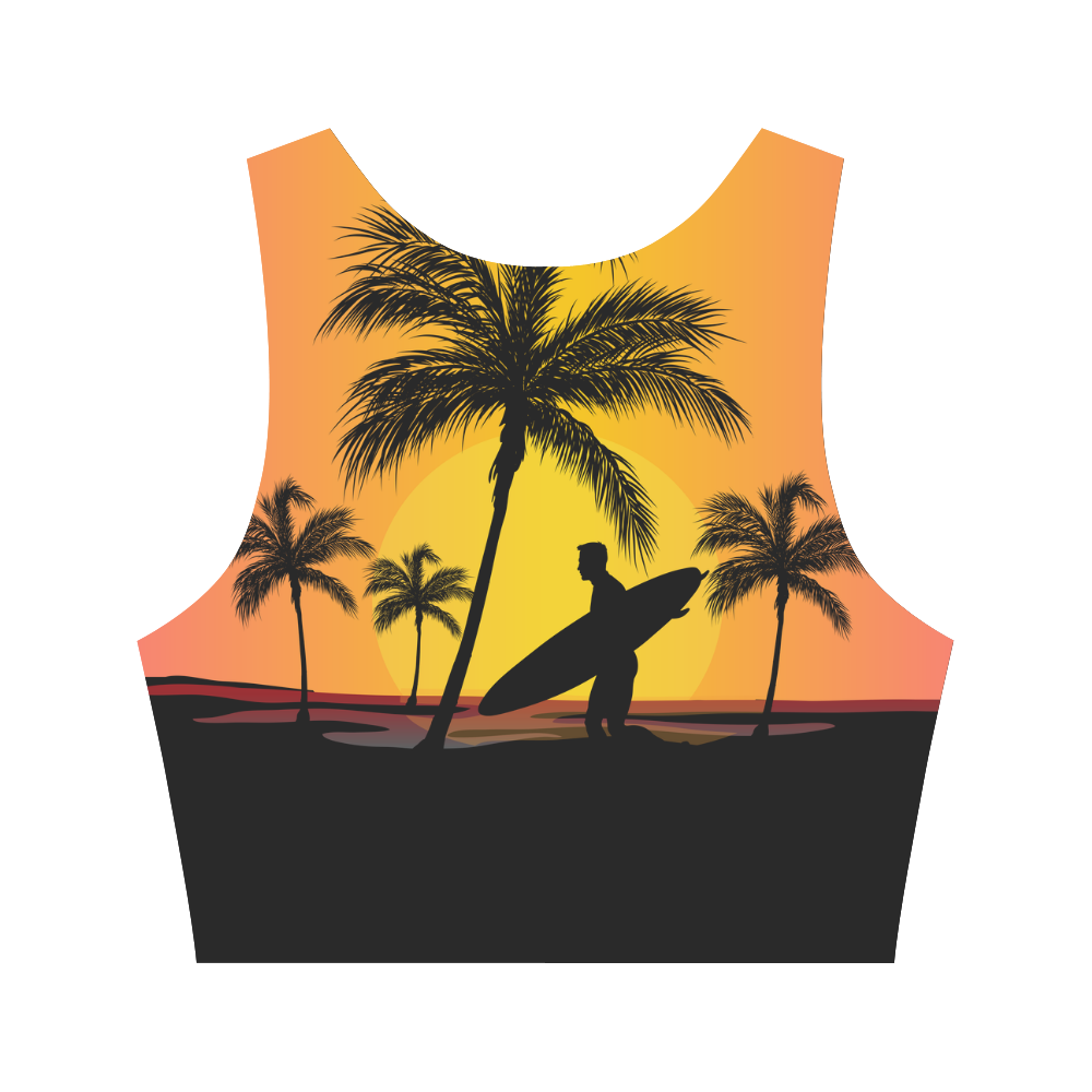 Tropical Surfer At Sunset Women's Crop Top (Model T42)