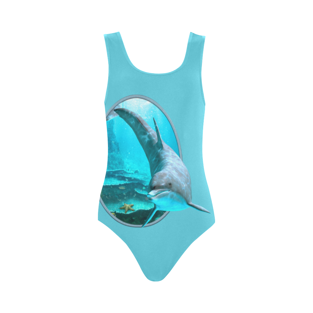 A proud dolphin swims in the ocean Vest One Piece Swimsuit (Model S04)