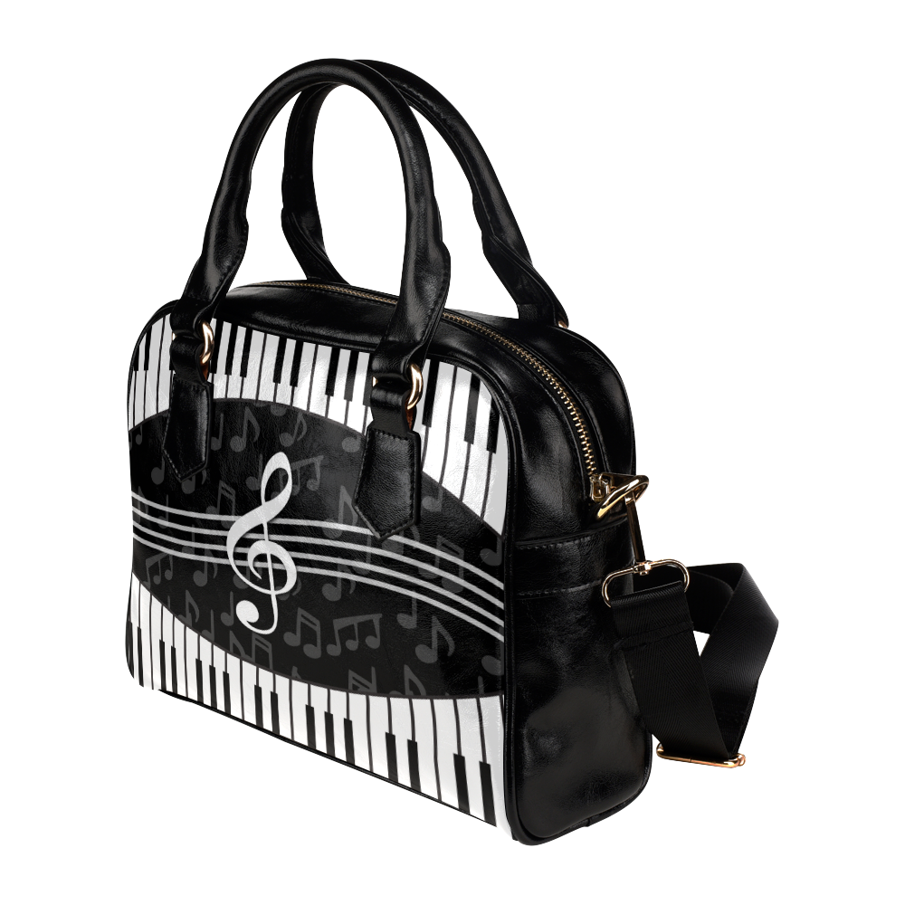 Stylish Music Piano Keys and Treble Clef Shoulder Handbag (Model 1634)