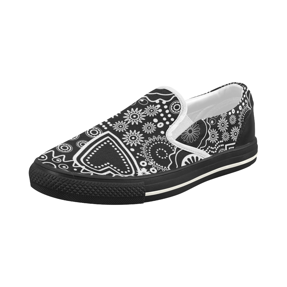 black and white ornament Women's Slip-on Canvas Shoes (Model 019)