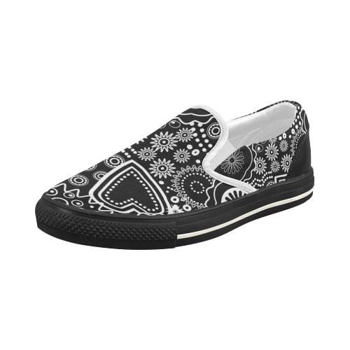 black and white ornament Women's Slip-on Canvas Shoes (Model 019)