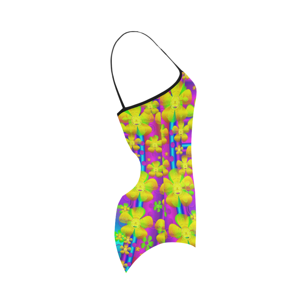 Outside the curtain it is peace florals and love Strap Swimsuit ( Model S05)