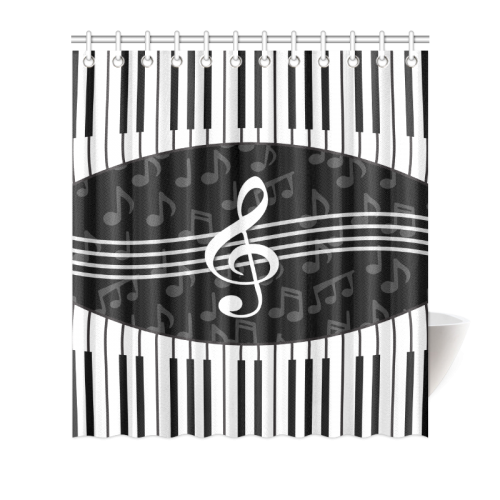 Stylish Music Piano Keys and Treble Clef Shower Curtain 66"x72"