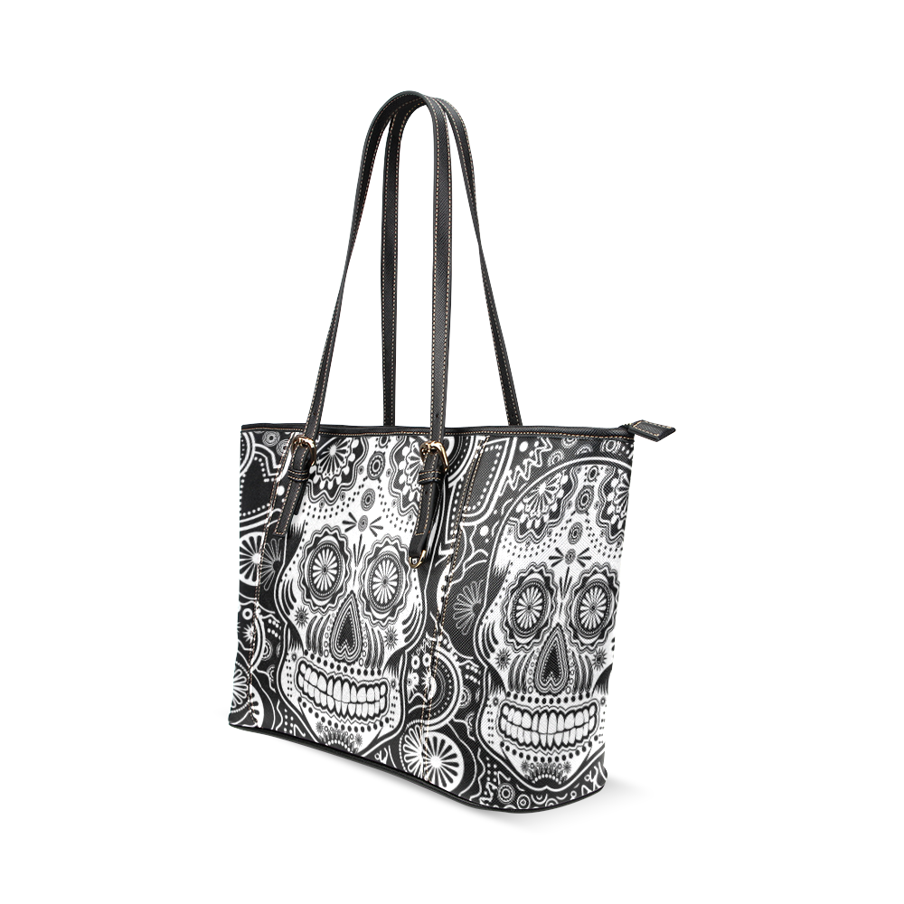 sugar skull Leather Tote Bag/Large (Model 1640)
