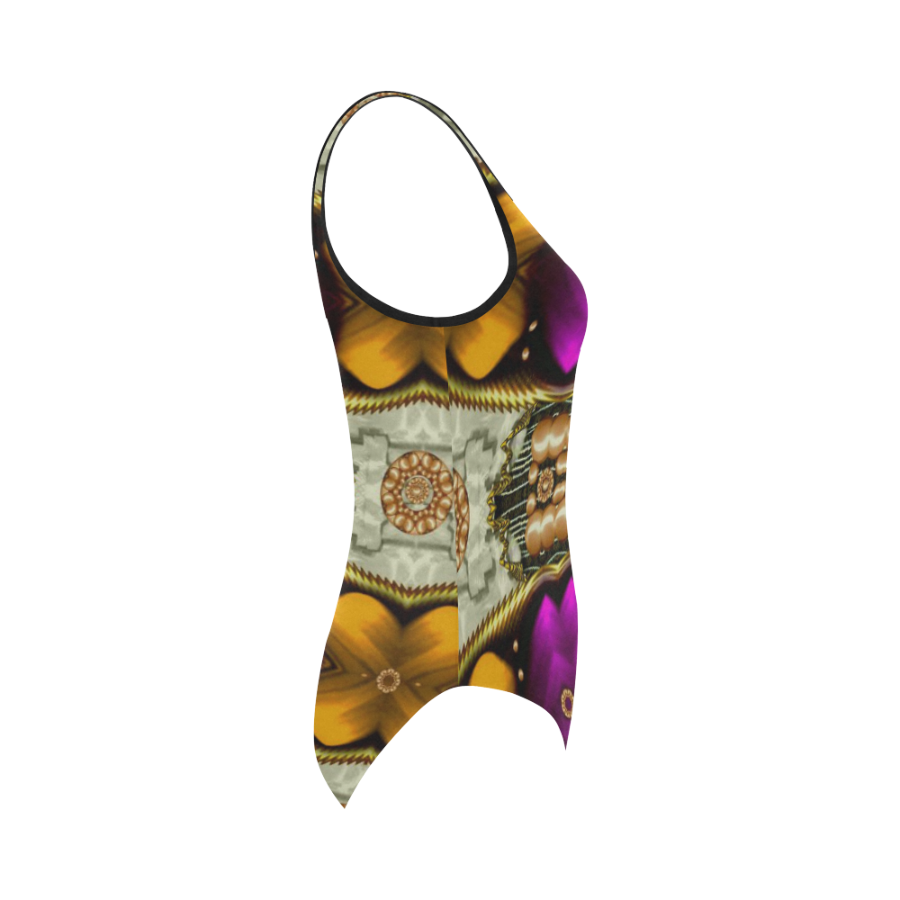 Contemplative floral and pearls Vest One Piece Swimsuit (Model S04)
