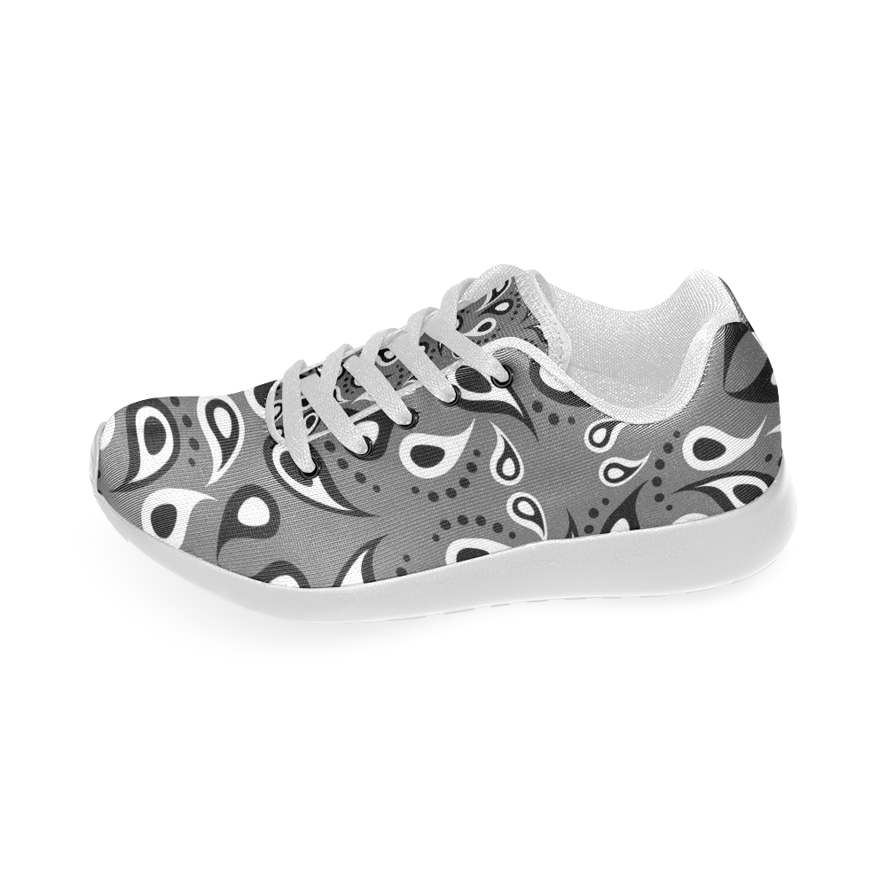 Black And White Paisley Women’s Running Shoes (Model 020)